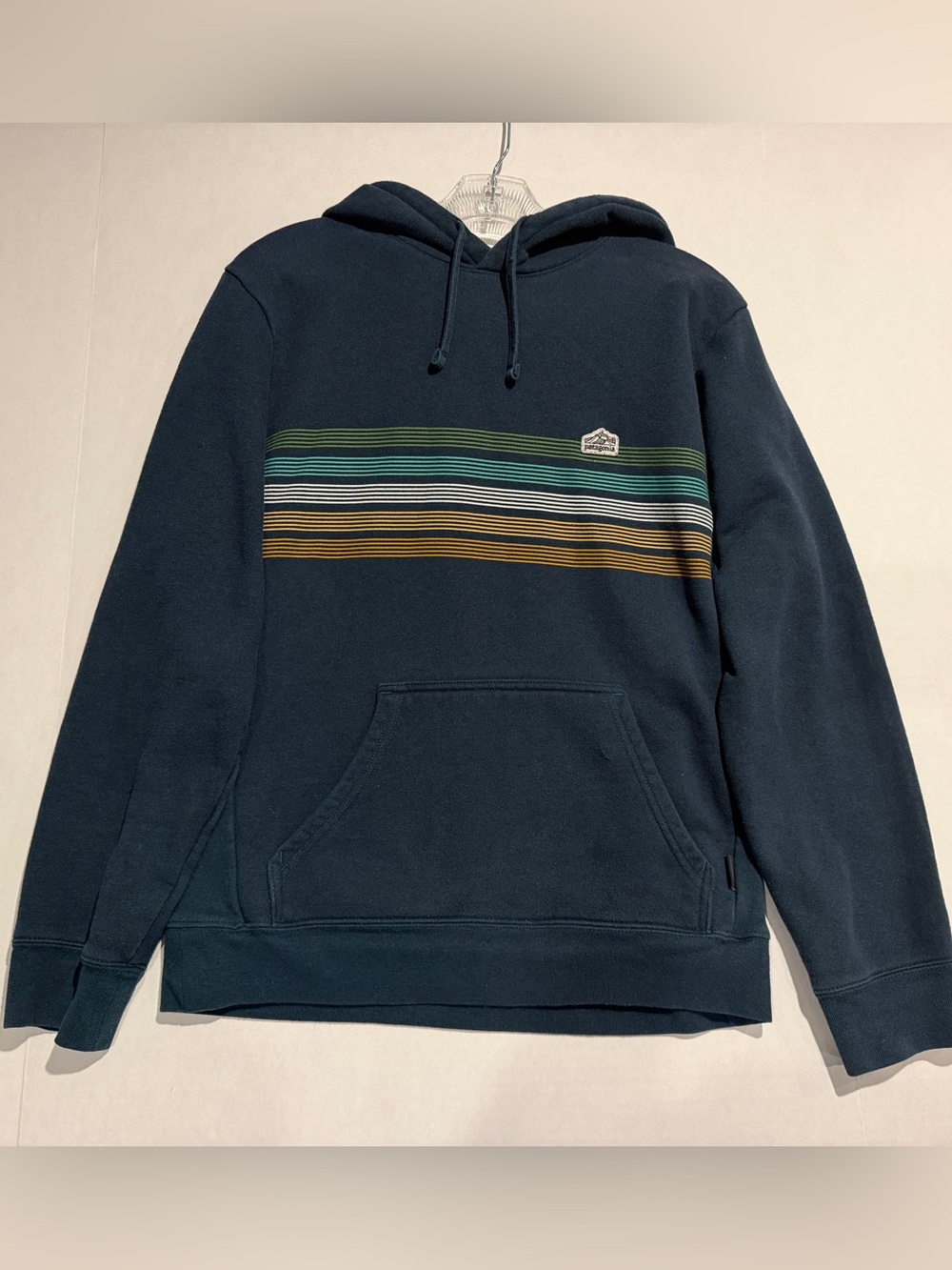 Patagonia Uprisal Green Striped Hoody Pullover with Chest Stripes